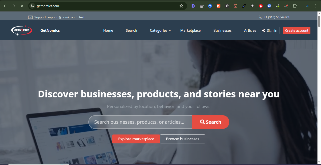 GetNomics full-stack SaaS marketing platform with multi-business accounts marketplace and Nomics coin economy built with Next.js and Supabase