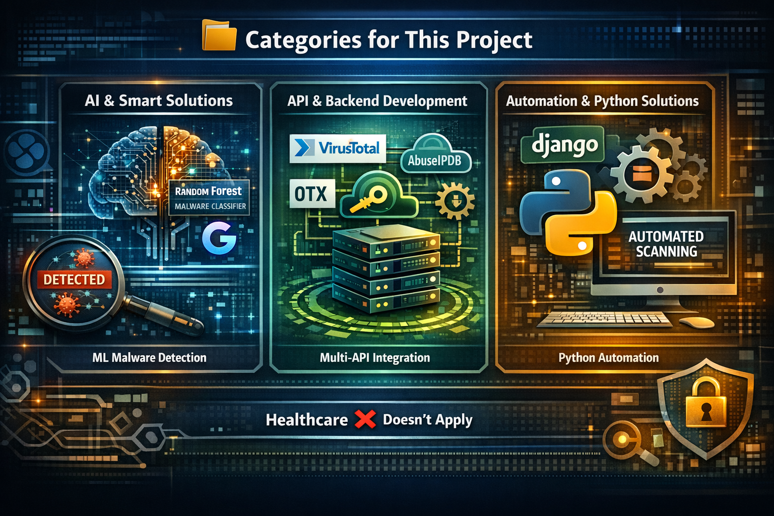 Python Django AI-powered threat detection system with machine learning malware scanner and multi-API integration